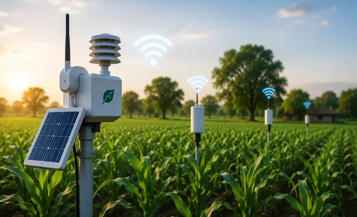 Automated weather and irrigation monitoring station in a field